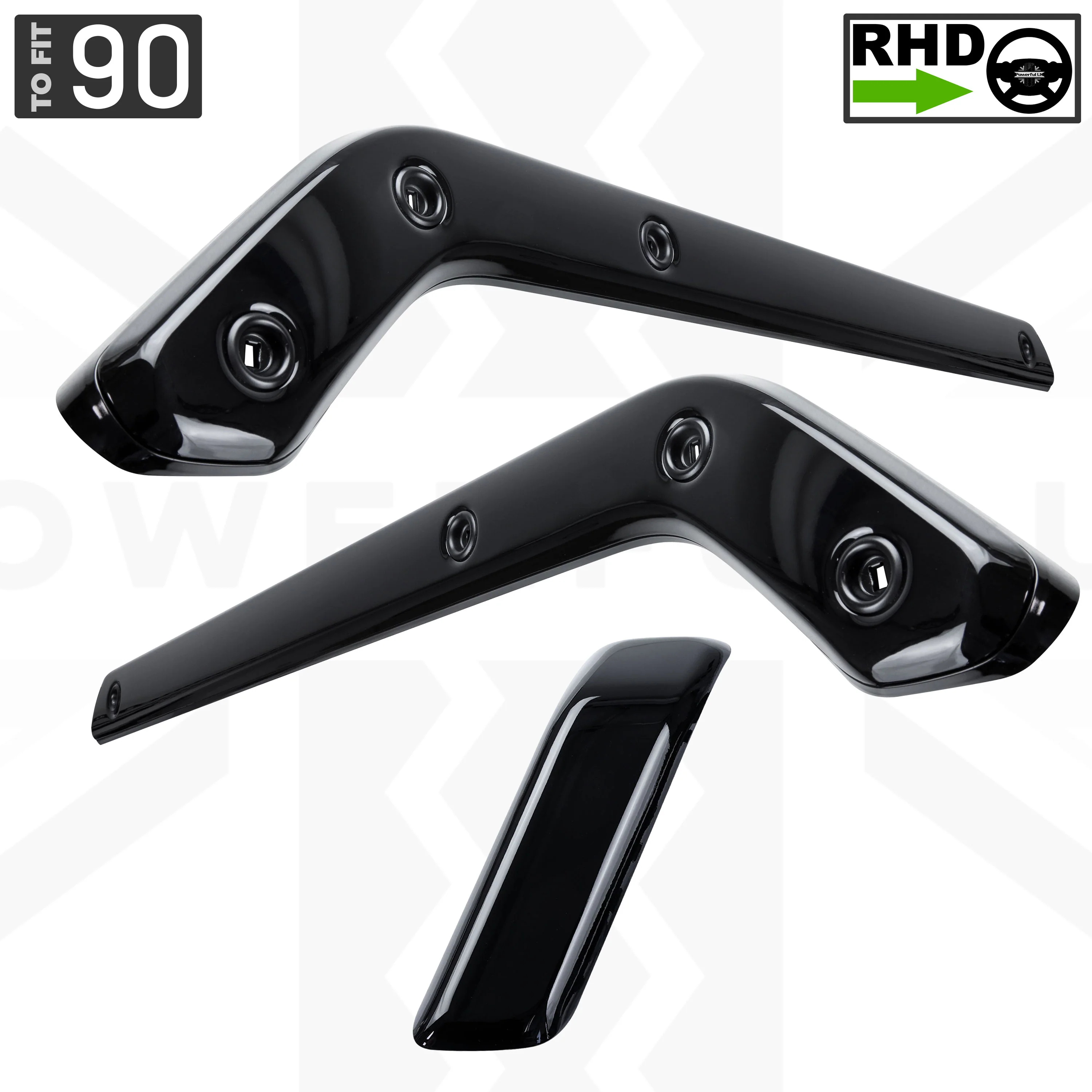 3pc Gloss Black Interior Trim Kit (Centre console & door pull) for Land Rover Defender 90 - RHD - Image 10