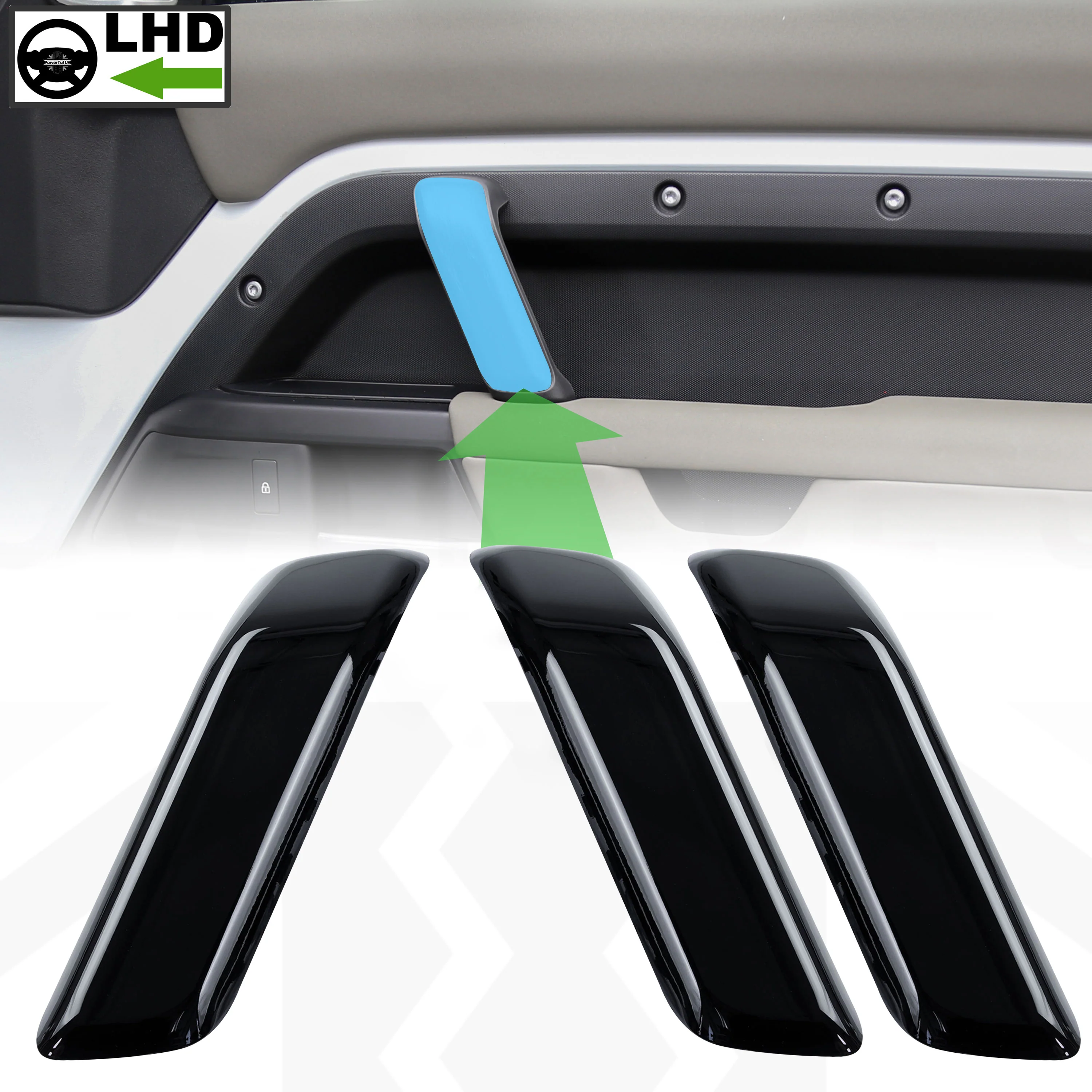 5pc Gloss Black Interior Trim Kit (Centre console & door pulls) for Land Rover Defender - 110/130 - LHD - Image 5