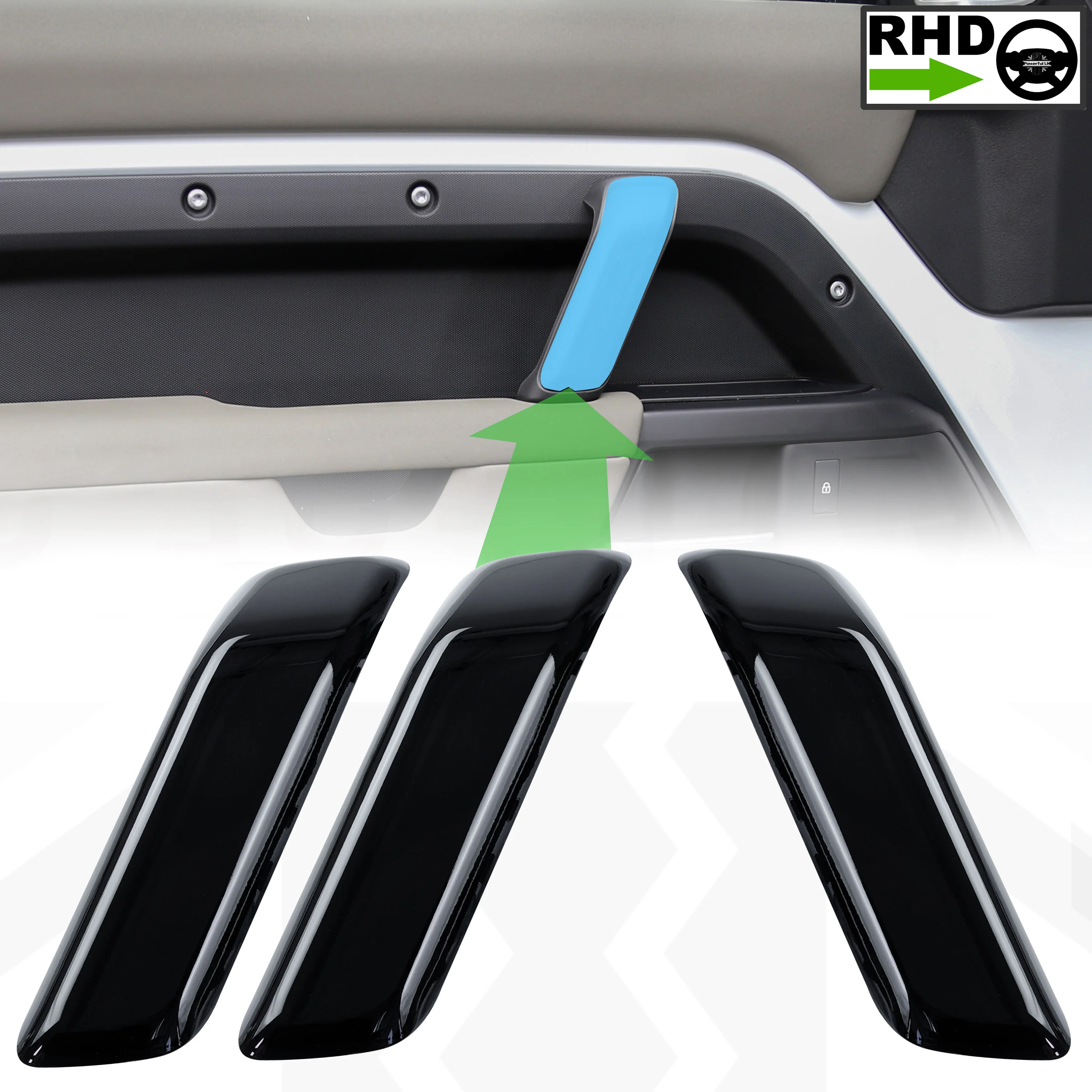 5pc Gloss Black Interior Trim Kit (Centre console & door pulls) for Land Rover Defender - 110/130 - RHD - Image 5