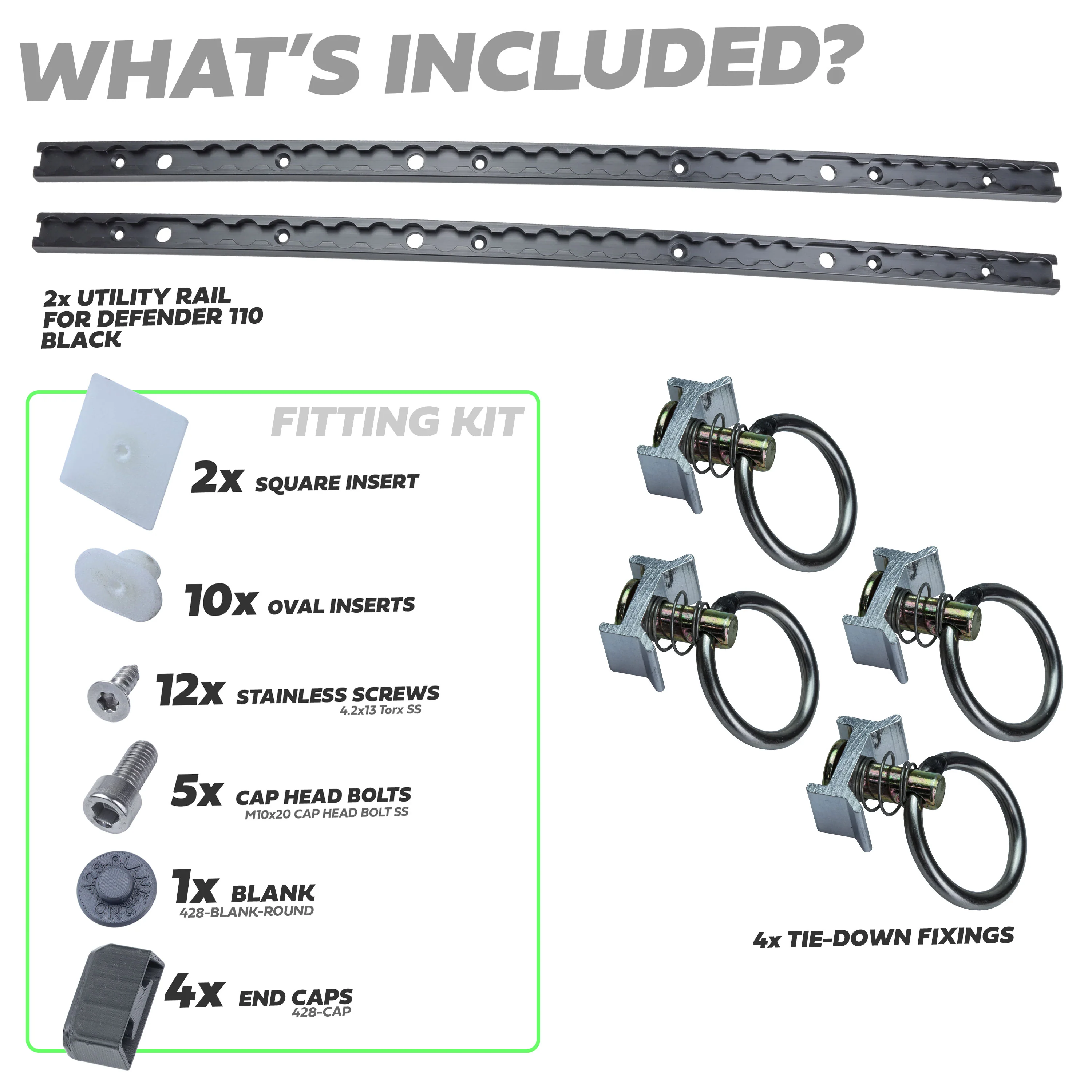 Black Anodised Utility Side Rail for Land Rover Defender L663 110 - Pair - Image 4