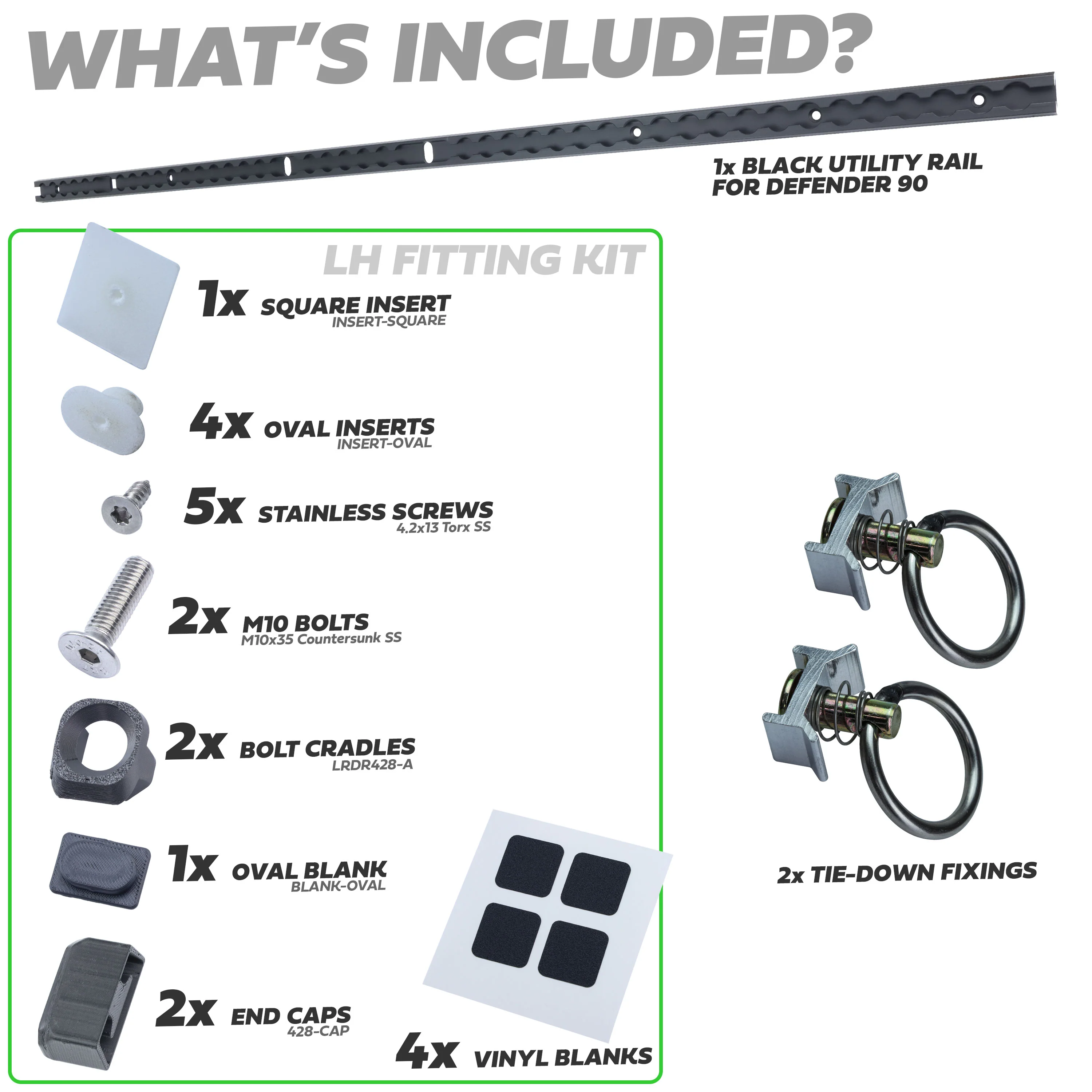 Black Anodised Utility Side Rail for Land Rover Defender L663 90 - Left Kit - Image 3