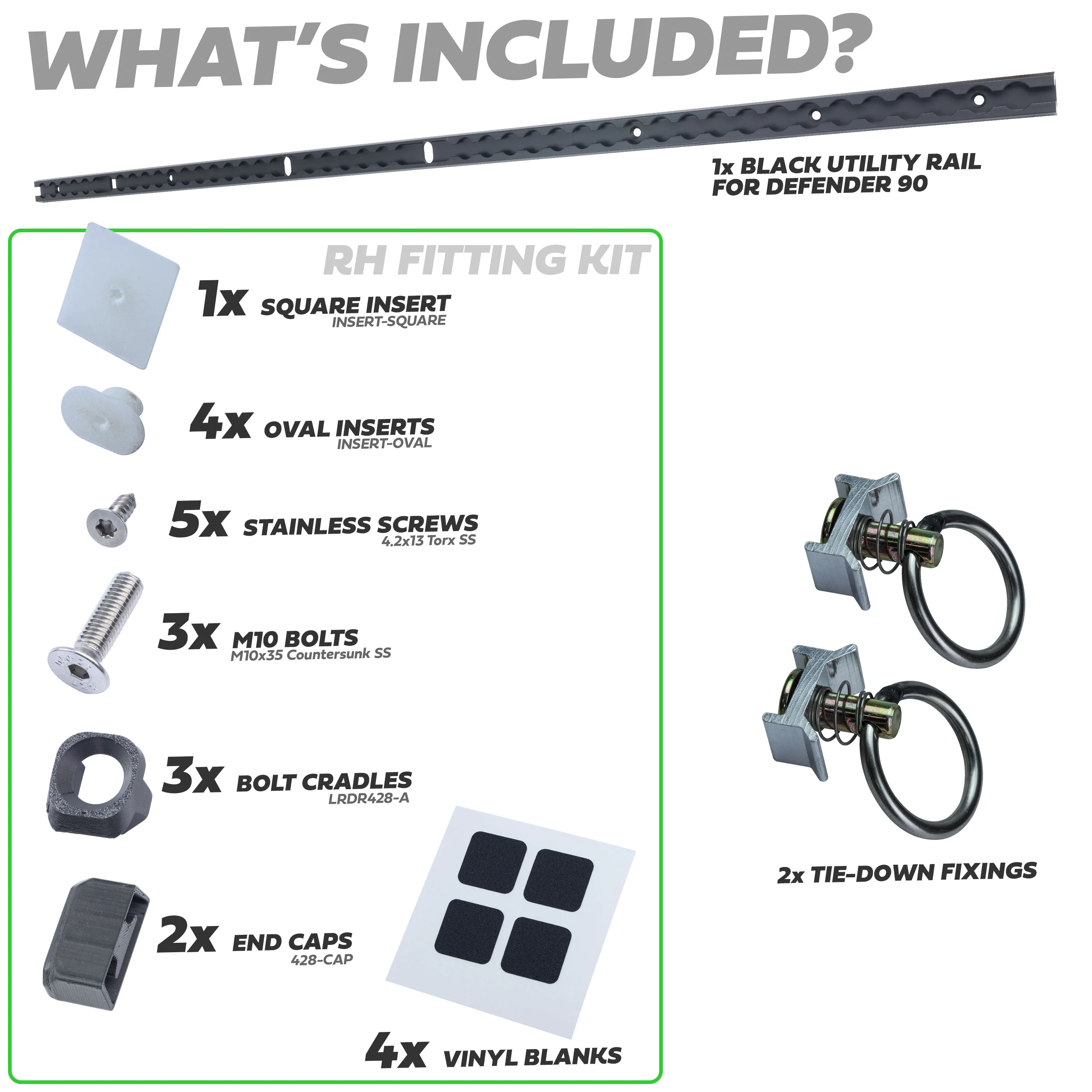 Black Anodised Utility Side Rail for Land Rover Defender L663 90 - Right Kit - Image 3