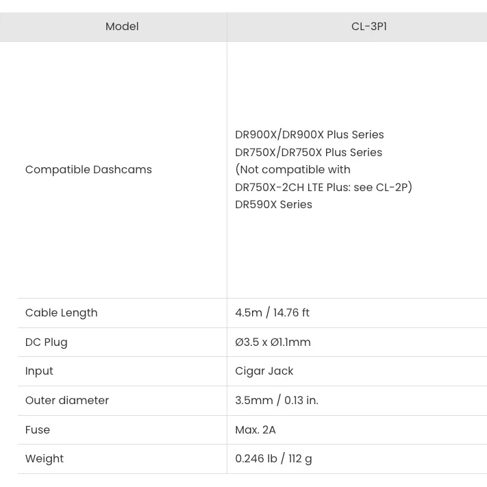 BlackVue Cigarette Lighter Power Cable - 3 Wire Type - Image 3