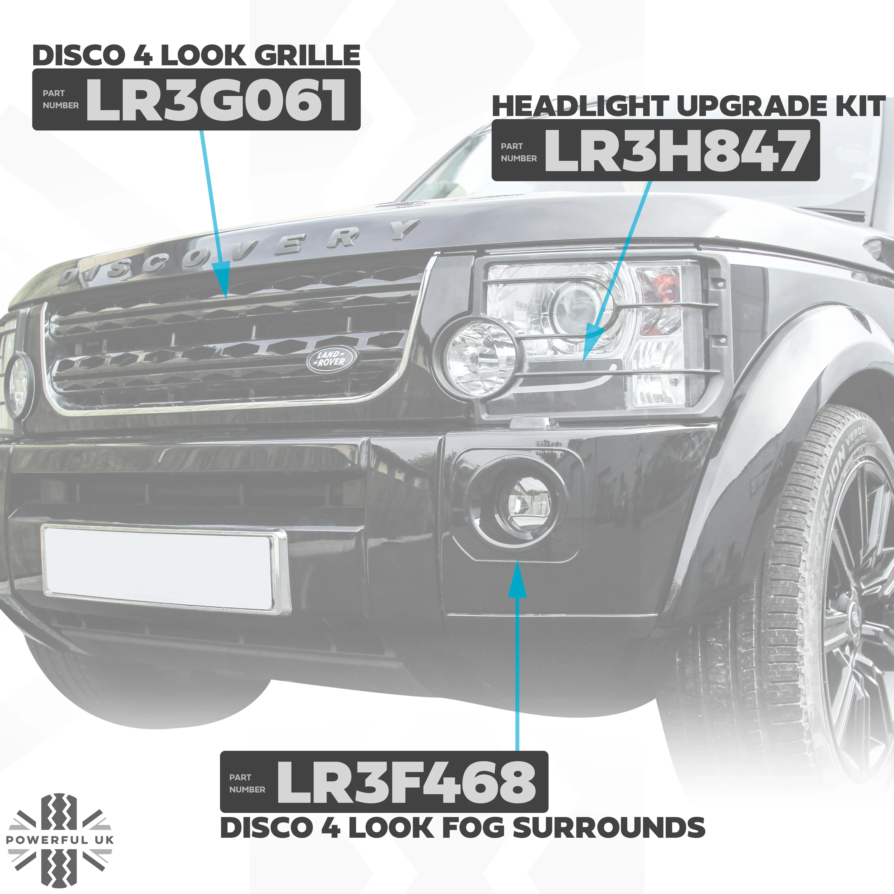 Front Bumper Fog Bezels - Discovery 4 style - Gloss Black - for Land Rover Discovery 3 - PAIR - Image 6