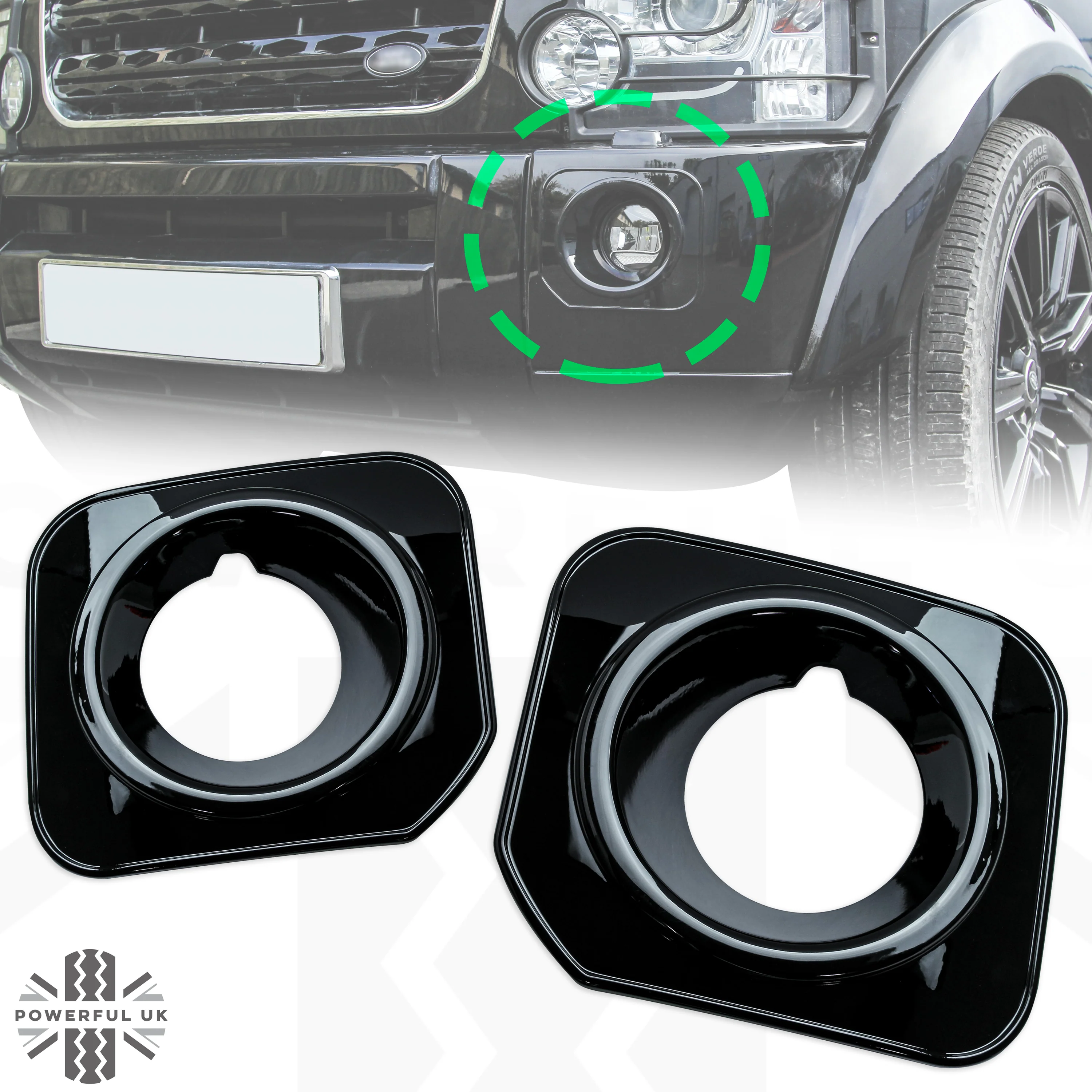 Front Bumper Fog Bezels - Discovery 4 style - Gloss Black - for Land Rover Discovery 3 - PAIR - Image 9