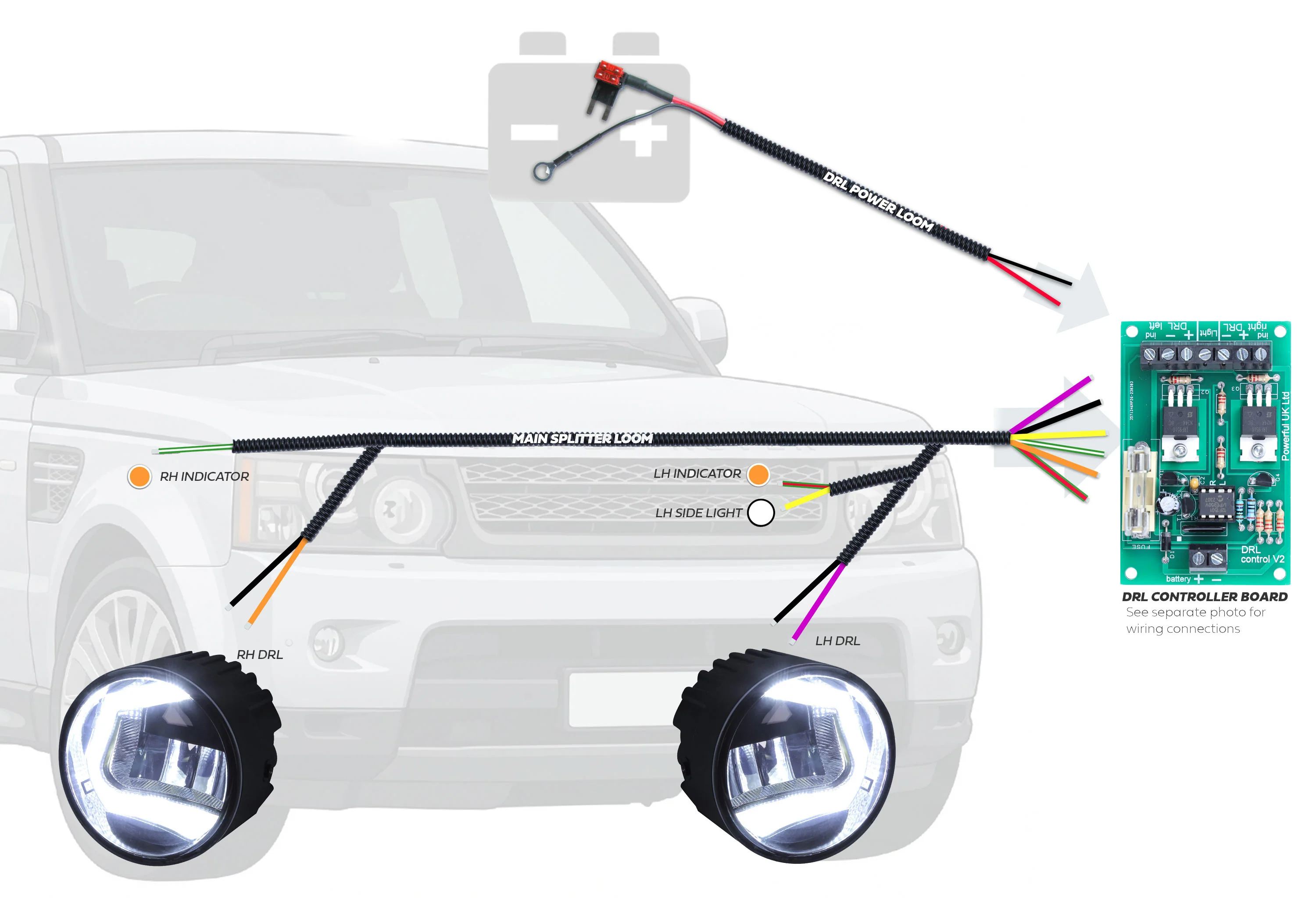 Full "2in1" LED Fog Lamp & DRL Kit with wiring for Range Rover Sport 2005-09 - Image 10