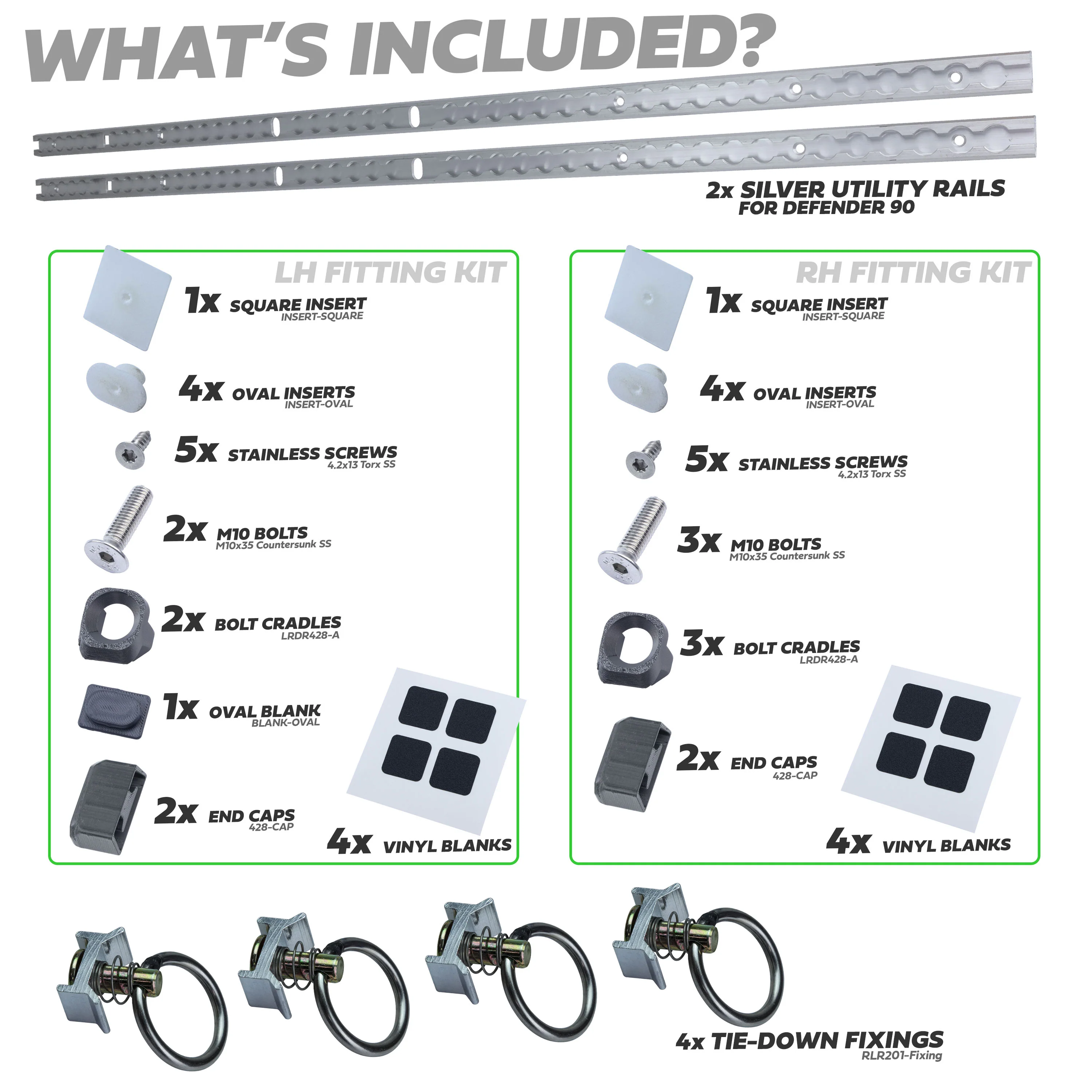 Silver Utility Side Rail for Land Rover Defender L663 90 - PAIR - Image 3