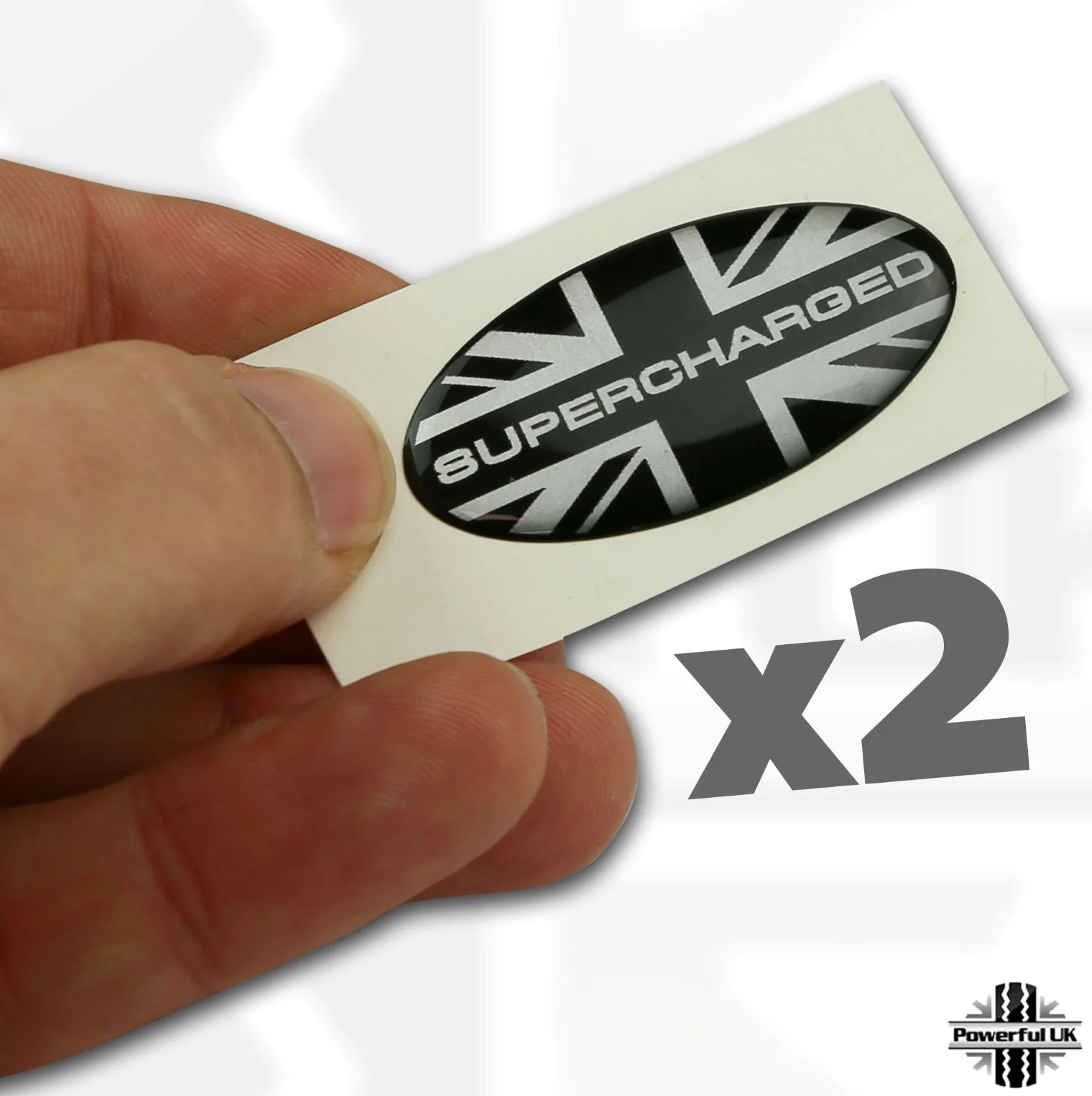 Supercharged Union Jack Oval Badge Sticker - Small (pair) - Image 5
